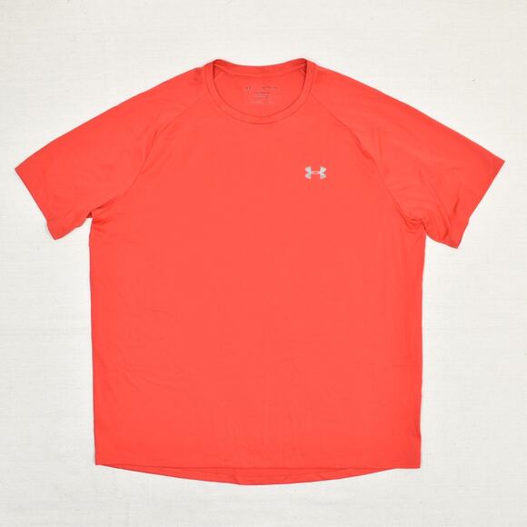 Under Armour Men's T Shirt Short Sleeve Solid Polyester Red Size 2XL Tech Tee - Picture 2 of 8
